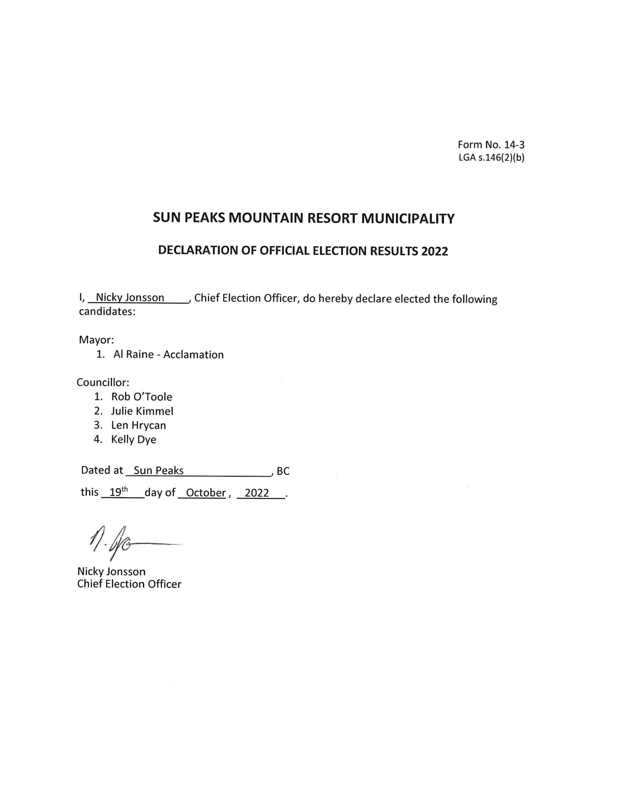 Official Results Declaration