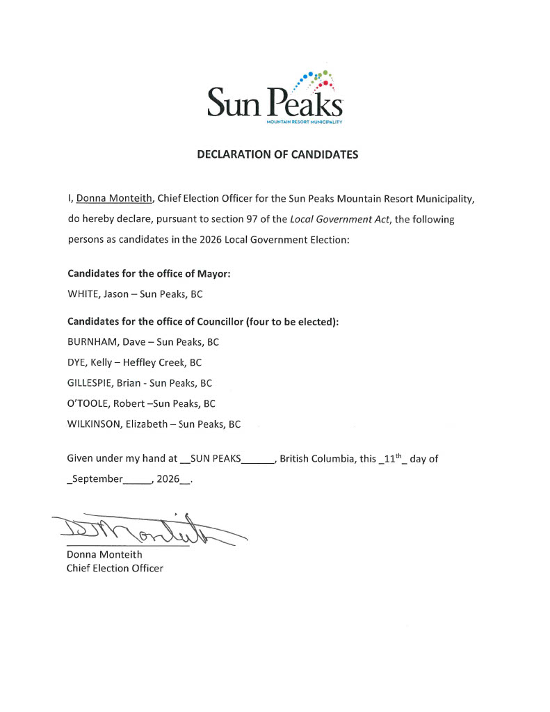 Sun Peaks Declaration of Candidates