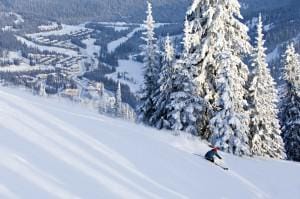 A person skiing down a snowy slope